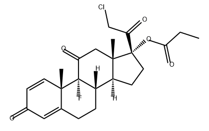 Pregna-1,4-diene-3,11,20-trione, 21-chloro-9-fluoro-17-(1-oxopropoxy)- (9CI) Struktur