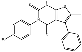 3-(4-hydroxyphenyl)-6-methyl-5-phenyl-2-sulfanylidene-1H-thieno[2,3-d]pyrimidin-4-one Struktur