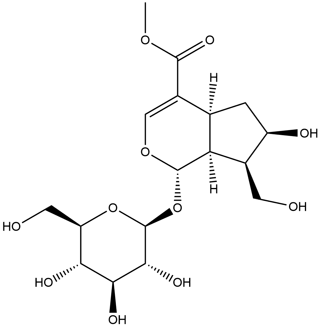 Cyclopenta[c]pyran-4-carboxylic acid, 1-(β-D-glucopyranosyloxy)-1,4a,5,6,7,7a-hexahydro-6-hydroxy-7-(hydroxymethyl)-, methyl ester, (1S,4aS,6R,7R,7aS)- Struktur