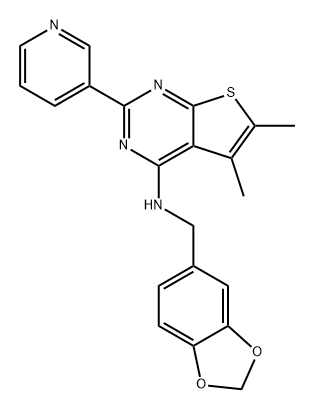 Thieno[2,3-d]pyrimidin-4-amine, N-(1,3-benzodioxol-5-ylmethyl)-5,6-dimethyl-2-(3-pyridinyl)- Struktur