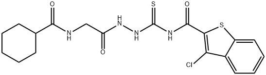 3-chloro-N-[(2-{[(cyclohexylcarbonyl)amino]acetyl}hydrazino)carbonothioyl]-1-benzothiophene-2-carboxamide (non-preferred name Struktur