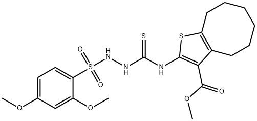 methyl 2-(2-((2,4-dimethoxyphenyl)sulfonyl)hydrazinecarbothioamido)-4,5,6,7,8,9-hexahydrocycloocta[b]thiophene-3-carboxylate Struktur