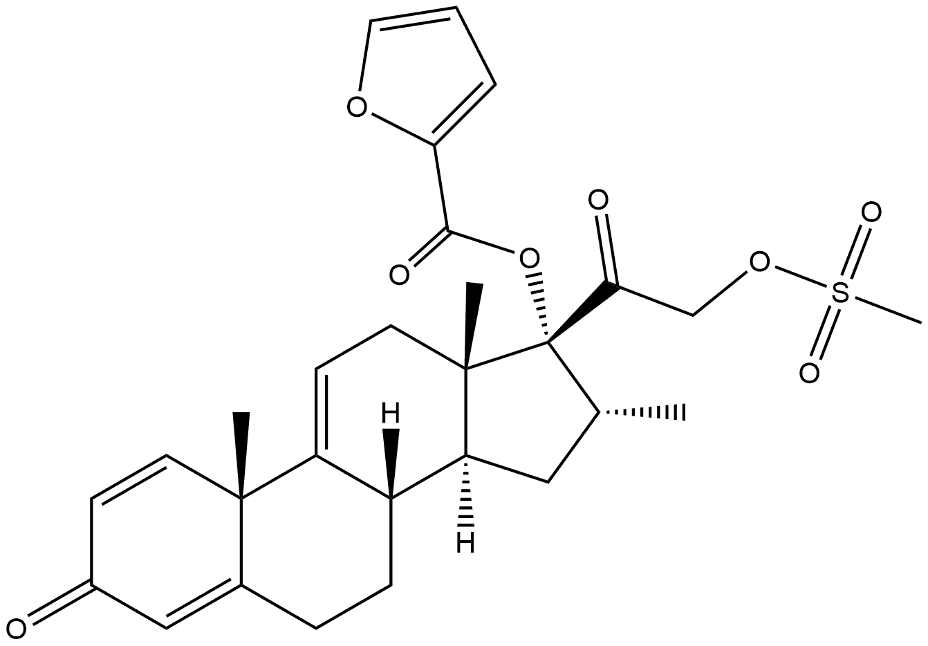 Pregna-1,4,9(11)-triene-3,20-dione, 17-[(2-furanylcarbonyl)oxy]-16-methyl-21-[(methylsulfonyl)oxy]-, (16α)- (9CI) Struktur