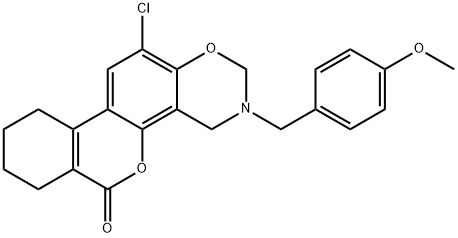 12-chloro-3-[(4-methoxyphenyl)methyl]-2,4,7,8,9,10-hexahydroisochromeno[3,4-f][1,3]benzoxazin-6-one Struktur