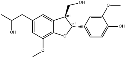 5-Benzofuranpropanol, 2,3-dihydro-2-(4-hydroxy-3-methoxyphenyl)-3-(hydroxymethyl)-7-methoxy-, (2R,3S)-rel- Struktur