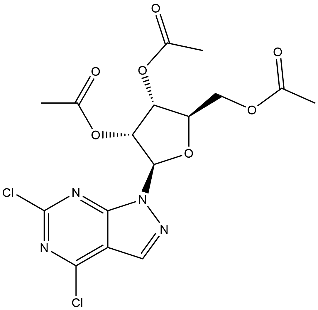 1H-Pyrazolo[3,4-d]pyrimidine, 4,6-dichloro-1-(2,3,5-tri-O-acetyl-β-D-ribofuranosyl)- Struktur