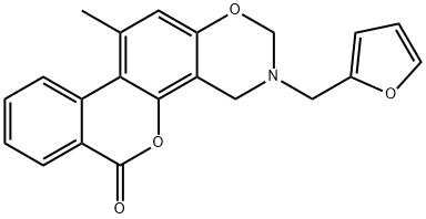 3-(furan-2-ylmethyl)-11-methyl-2,4-dihydroisochromeno[3,4-f][1,3]benzoxazin-6-one Struktur