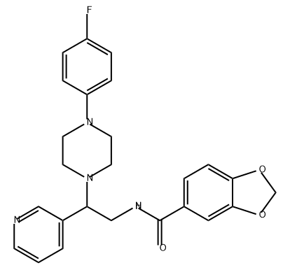 1,3-Benzodioxole-5-carboxamide, N-[2-[4-(4-fluorophenyl)-1-piperazinyl]-2-(3-pyridinyl)ethyl]- Struktur