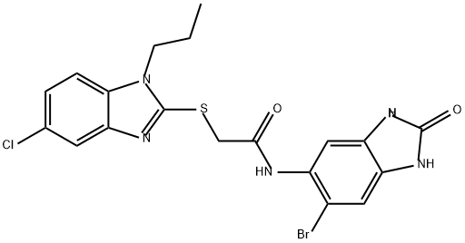 Acetamide, N-(6-bromo-2,3-dihydro-2-oxo-1H-benzimidazol-5-yl)-2-[(5-chloro-1-propyl-1H-benzimidazol-2-yl)thio]- Struktur