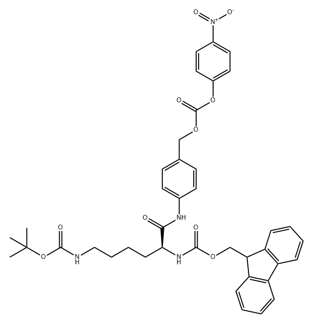 Carbonic acid, [4-[[(2S)-6-[[(1,1-dimethylethoxy)carbonyl]amino]-2-[[(9H-fluoren-9-ylmethoxy)carbonyl]amino]-1-oxohexyl]amino]phenyl]methyl 4-nitrophenyl ester Struktur