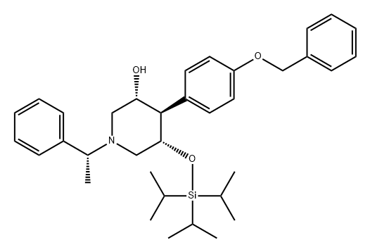 3-Piperidinol, 1-[(1R)-1-phenylethyl]-4-[4-(phenylmethoxy)phenyl]-5-[[tris(1-methylethyl)silyl]oxy]-, (3R,4R,5S)- Struktur