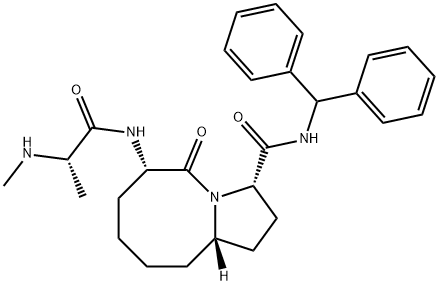 Pyrrolo[1,2-a]azocine-3-carboxamide, N-(diphenylmethyl)decahydro-6-[[(2S)-2-(methylamino)-1-oxopropyl]amino]-5-oxo-, (3S,6S,10aS)- Struktur