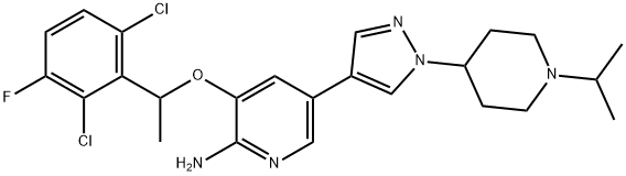 2-Pyridinamine, 3-[1-(2,6-dichloro-3-fluorophenyl)ethoxy]-5-[1-[1-(1-methylethyl)-4-piperidinyl]-1H-pyrazol-4-yl]- Struktur