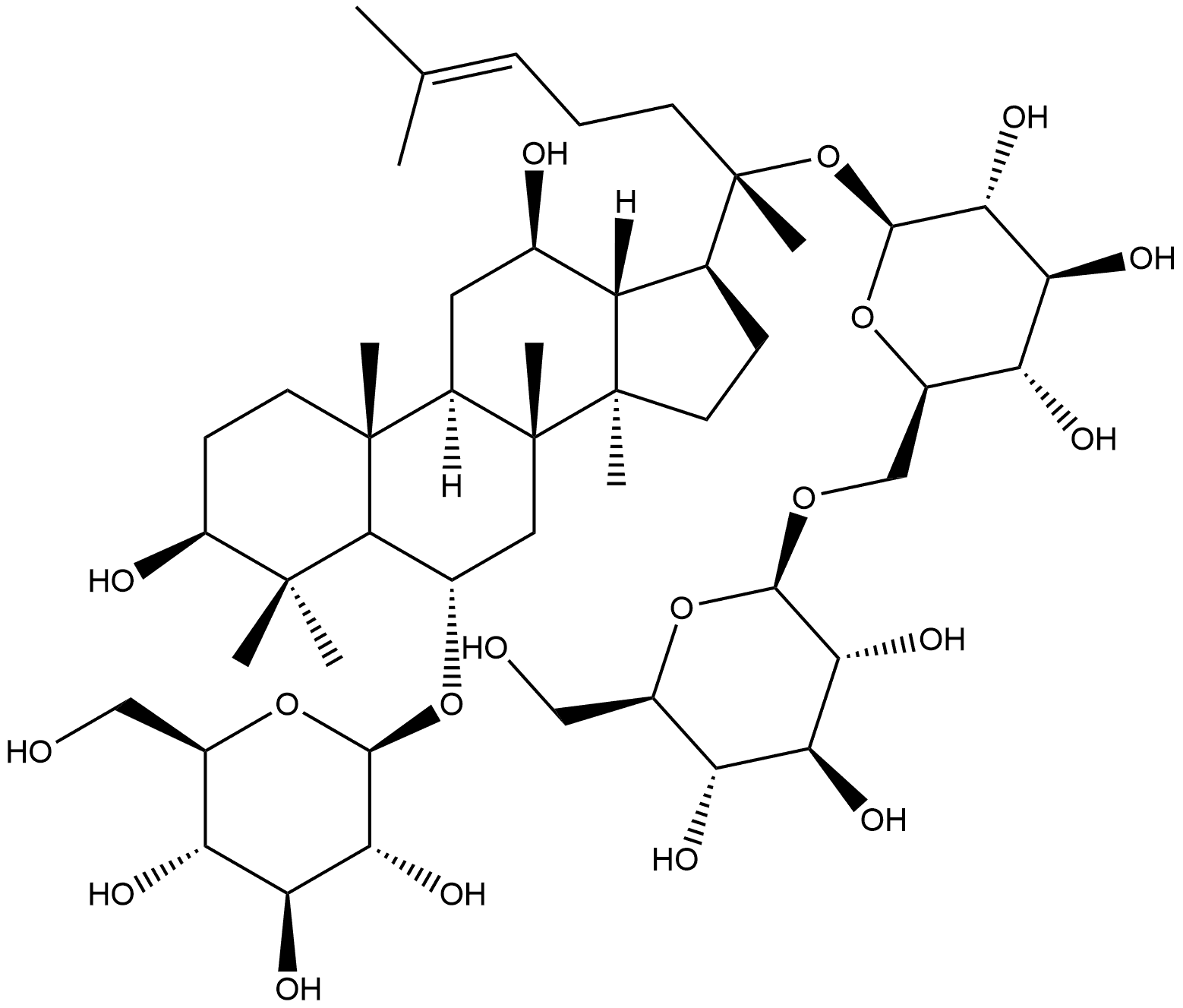 β-D-Glucopyranoside, (3β,6α,12β)-6-(β-D-glucopyranosyloxy)-3,12-dihydroxydammar-24-en-20-yl 6-O-β-D-glucopyranosyl- Struktur