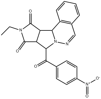 14-ethyl-11-(4-nitrobenzoyl)-9,10,14-triazatetracyclo[8.6.0.0^{2,7}.0^{12,16}]hexadeca-2(7),3,5,8-tetraene-13,15-dione Struktur
