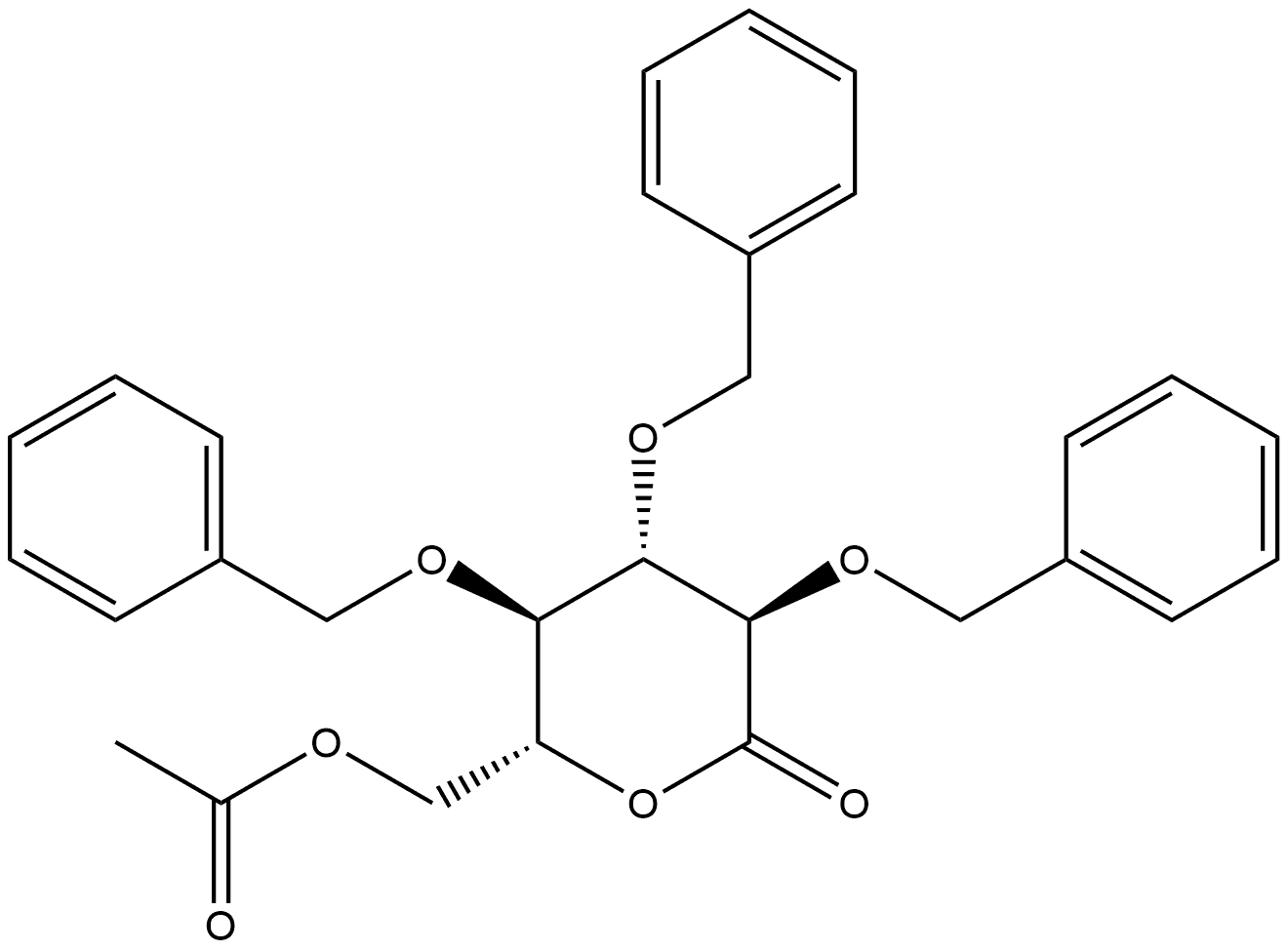 D-Gluconic acid, 2,3,4-tris-O-(phenylmethyl)-, δ-lactone, 6-acetate Struktur