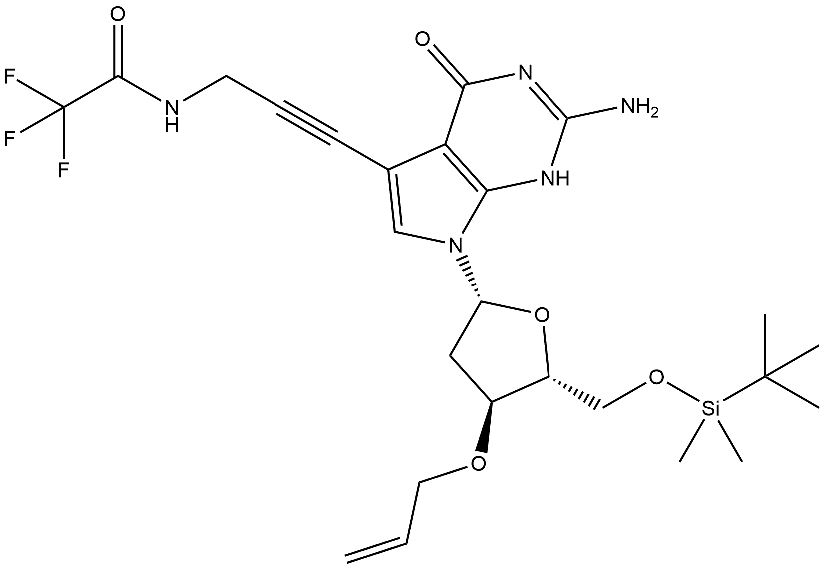 3'-ALLYL-5'-O-TBS-7-TFA-AP-7-DEAZA-DG Struktur