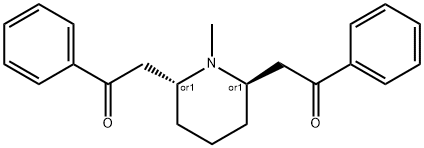 Ethanone, 2,2'-[(2R,6R)-1-methyl-2,6-piperidinediyl]bis[1-phenyl-, rel- Struktur