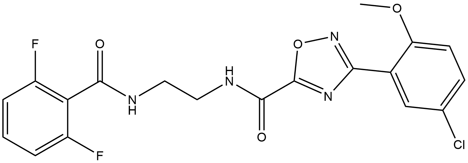 3-(5-Chloro-2-methoxyphenyl)-N-[2-[(2,6-difluorobenzoyl)amino]ethyl]-1,2,4-oxadiazole-5-carboxamide Struktur