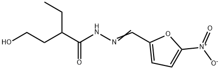 Butanoic acid, 2-ethyl-4-hydroxy-, 2-[(5-nitro-2-furanyl)methylene]hydrazide Struktur