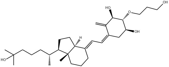 1,3-Cyclohexanediol, 2-(3-hydroxypropoxy)-4-methylene-5-[(2E)-2-[(1R,3aS,7aR)-octahydro-1-[(1R)-5-hydroxy-1,5-dimethylhexyl]-7a-methyl-4H-inden-4-ylidene]ethylidene]-, (1S,2R,3R,5Z)- Struktur