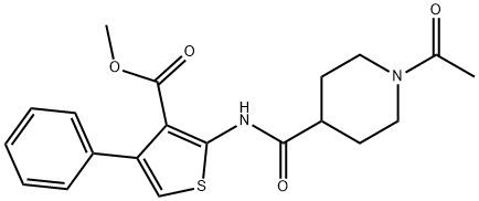 methyl 2-(1-acetylpiperidine-4-carboxamido)-4-phenylthiophene-3-carboxylate Struktur