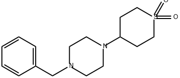 Piperazine, 1-(phenylmethyl)-4-(tetrahydro-1,1-dioxido-2H-thiopyran-4-yl)- Struktur