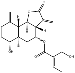 (E)-2-(Hydroxymethyl)-2-butenoic acid (3aR)-2,3,3aβ,4,5,5a,6,7,8,9,9aβ,9bα-dodecahydro-6α-hydroxy-5aα-methyl-3,9-bis(methylene)-2-oxonaphtho[1,2-b]furan-4α-yl ester Struktur