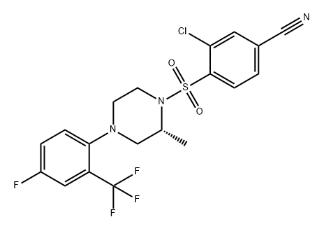 Benzonitrile, 3-chloro-4-[[(2R)-4-[4-fluoro-2-(trifluoromethyl)phenyl]-2-methyl-1-piperazinyl]sulfonyl]- Struktur