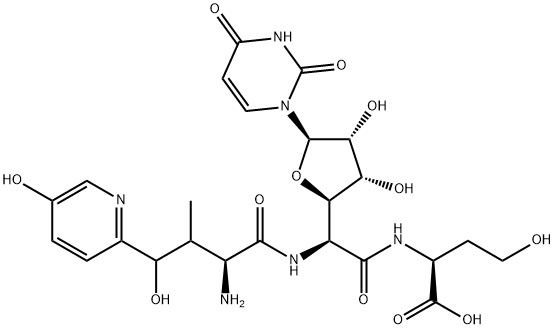 N-[2-[(2R)-5α-(3,4-Dihydro-2,4-dioxopyrimidin-1(2H)-yl)tetrahydro-3β,4β-dihydroxyfuran-2α-yl]-N-[(3S,4S)-4-hydroxy-4-(5-hydroxypyridin-2-yl)-L-valyl]-L-glycyl]-L-homoserine Struktur