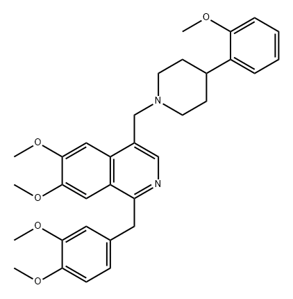 Isoquinoline, 1-[(3,4-dimethoxyphenyl)methyl]-6,7-dimethoxy-4-[[4-(2-methoxyphenyl)-1-piperidinyl]methyl]- Struktur