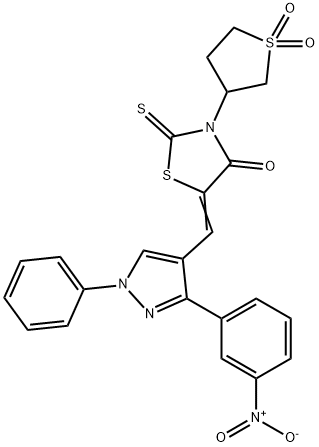 (5Z)-3-(1,1-dioxothiolan-3-yl)-5-[[3-(3-nitrophenyl)-1-phenylpyrazol-4-yl]methylidene]-2-sulfanylidene-1,3-thiazolidin-4-one Struktur