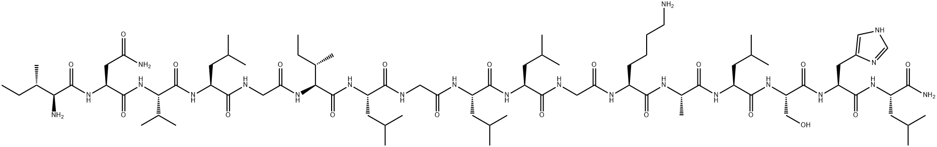 L-Leucinamide, L-isoleucyl-L-asparaginyl-L-valyl-L-leucylglycyl-L-isoleucyl-L-leucylglycyl-L-leucyl-L-leucylglycyl-L-lysyl-L-alanyl-L-leucyl-L-seryl-L-histidyl- Struktur