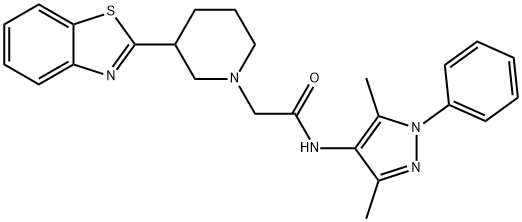 1-Piperidineacetamide, 3-(2-benzothiazolyl)-N-(3,5-dimethyl-1-phenyl-1H-pyrazol-4-yl)- Struktur