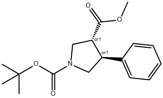 1,3-Pyrrolidinedicarboxylic acid, 4-phenyl-, 1-(1,1-dimethylethyl) 3-methyl ester, (3R,4S)-rel- Struktur