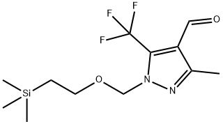 1H-Pyrazole-4-carboxaldehyde, 3-methyl-5-(trifluoromethyl)-1-[[2-(trimethylsilyl)ethoxy]methyl]- Struktur