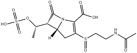 1-Azabicyclo[3.2.0]hept-2-ene-2-carboxylic acid, 3-[[2-(acetylamino)ethyl]sulfinyl]-7-oxo-6-[(1S)-1-(sulfooxy)ethyl]-, (5R,6R)- Struktur