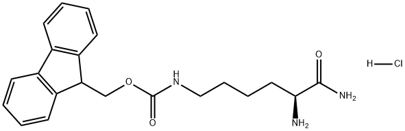 Carbamic acid, (5,6-diamino-6-oxohexyl)-, 9H-fluoren-9-ylmethyl ester, monohydrochloride, (S)- Struktur