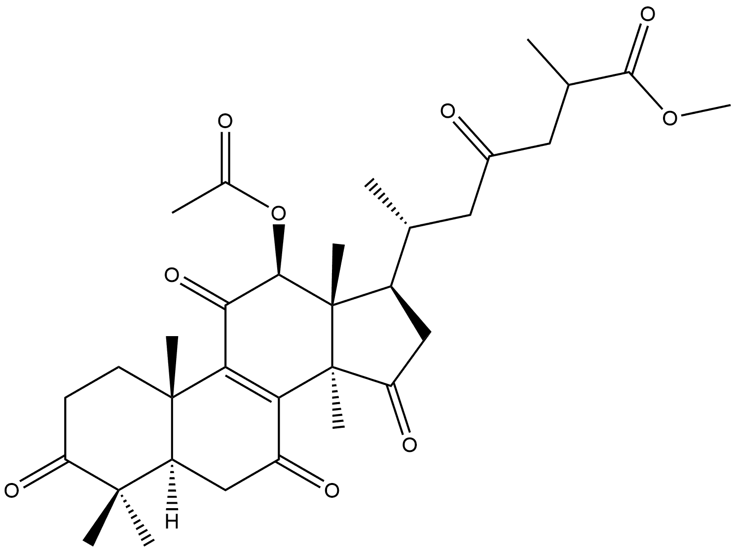 Lanost-8-en-26-oic acid, 12-(acetyloxy)-3,7,11,15,23-pentaoxo-, methyl ester, (12β)- Struktur