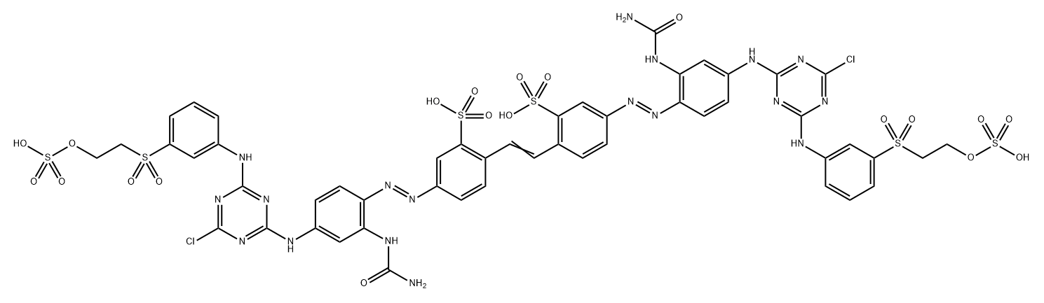 Benzenesulfonic acid, 2,2-(1,2-ethenediyl)bis5-2-(aminocarbonyl)amino-4-4-chloro-6-3-2-(sulfooxy)ethylsulfonylphenylamino-1,3,5-triazin-2-ylaminophenylazo- Struktur