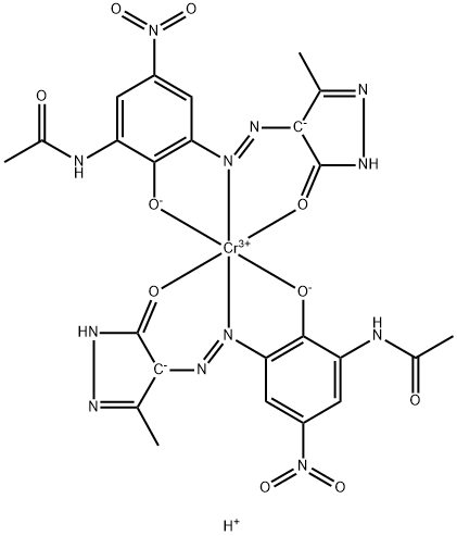 Chromate(1-), bis[N-[3-[2-[4,5-dihydro-3-methyl-5-(oxo-κO)-1H-pyrazol-4-yl]diazenyl-κN1]-2-(hydroxy-κO)-5-nitrophenyl]acetamidato(2-)]-, hydrogen (1:1) Struktur