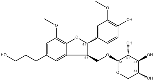 β-D-Xylopyranoside, [(2S,3R)-2,3-dihydro-2-(4-hydroxy-3-methoxyphenyl)-5-(3-hydroxypropyl)-7-methoxy-3-benzofuranyl]methyl Struktur