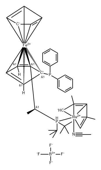 [1-[(1R)-1-[bis(1,1-dimethylethyl)phosphino]ethyl]-(S)-2-(diphenylphosphino)ferrocene)- (#5-2,4-dimethylpentadienyl)-(N-acetonitrile ruthenium(II)]tetrafluoroborate Struktur