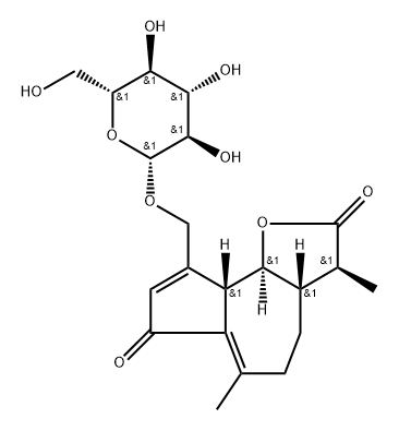 Azuleno[4,5-b]furan-2,7-dione, 9-[(β-D-glucopyranosyloxy)methyl]-3,3a,4,5,9a,9b-hexahydro-3,6-dimethyl-, (3S,3aS,9aS,9bS)- Struktur