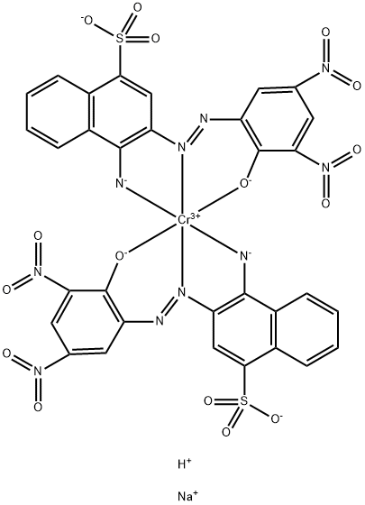 disodium hydrogen bis[4-amino-3-[(2-hydroxy-3,5-dinitrophenyl)azo]naphthalene-1-sulphonato(3-)]chromate(3-) Struktur