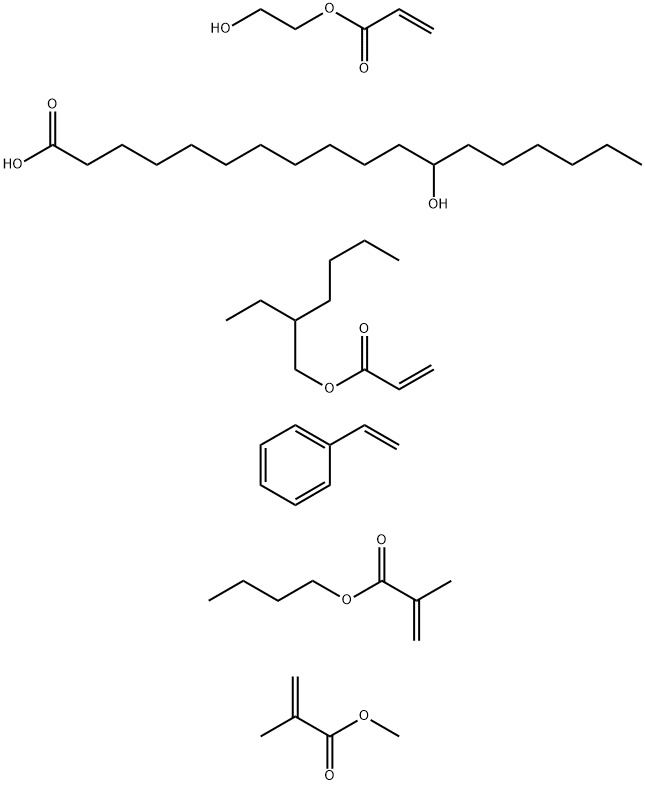 Octadecanoic acid, 12-hydroxy-, polymer with butyl 2-methyl-2-propenoate, ethenylbenzene, 2-ethylhexyl 2-propenoate, 2-hydroxyethyl 2-propenoate and methyl 2-methyl-2-propenoate Struktur