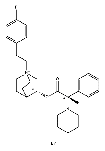 (3R)-1-[2-(4-fluorophenyl)ethyl]-3-[(2S)-1-oxo-2-phenyl-2-(1-piperidinyl)propoxy]-1-azoniabicyclo[2.2.2]octane bromide (1:1) Struktur