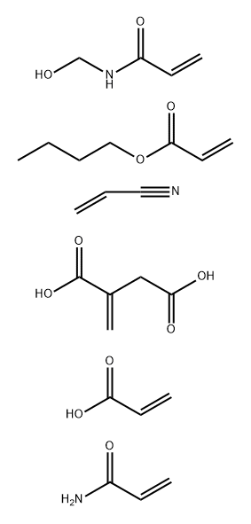 Butanedioic acid, methylene-, polymer with butyl 2-propenoate, N-(hydroxymethyl)-2-propenamide, 2-propenamide, 2-propenenitrile and 2-propenoic acid Struktur