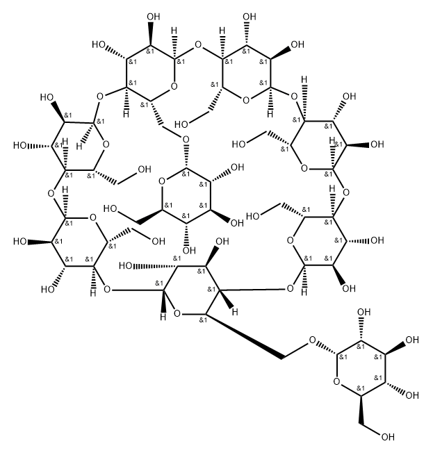 6(1),6(4)-di-O-(alpha-glucopyranosyl)cyclomaltoheptaose Struktur