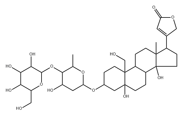 (3beta,5beta)-3-[(2,6-dideoxy-4-O-beta-D\-glucopyranosyl-beta-D\-ribo-hexopyranosyl)oxy]-5,14,19-trihydroxycard-20(22)-enolide Struktur